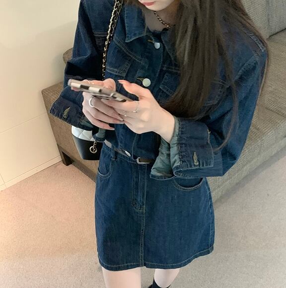 ワンピース 256 ウエストマークで細身効果抜群なデニムワンピ ス ｂｌｏｅｍ