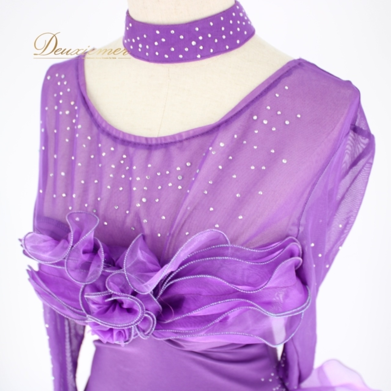 社交ダンス 衣装 スタンダード ラテン ドレス ワンピース パーティ衣装 オールシーズン 紫 パープル系 Leirena レイリーナ ラインストーン レース ラテン衣装 社交ダンスドレス おしゃれ ドレススタイル 発表会 婚活 フォーマル カジュアル 着やすい 伸縮性 上品 デザイン 花モチーフ 輝き 婀娜な雰囲気 大人かわいい パーティーコーデ フリル 調整可能 アクセサリー付き オールシーズン対応