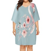 Women's V-Neck Plus Size Loose Dress FL 4838