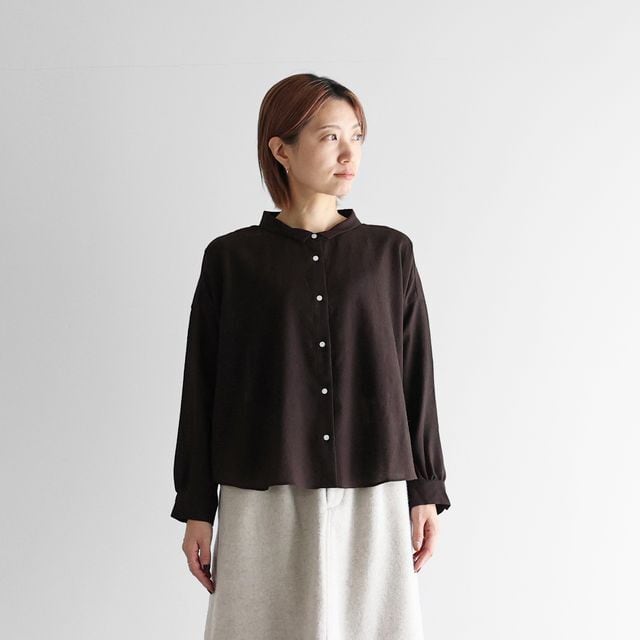 HUIS ウォッシャブルウールワイドブラウス（ダークブラウン