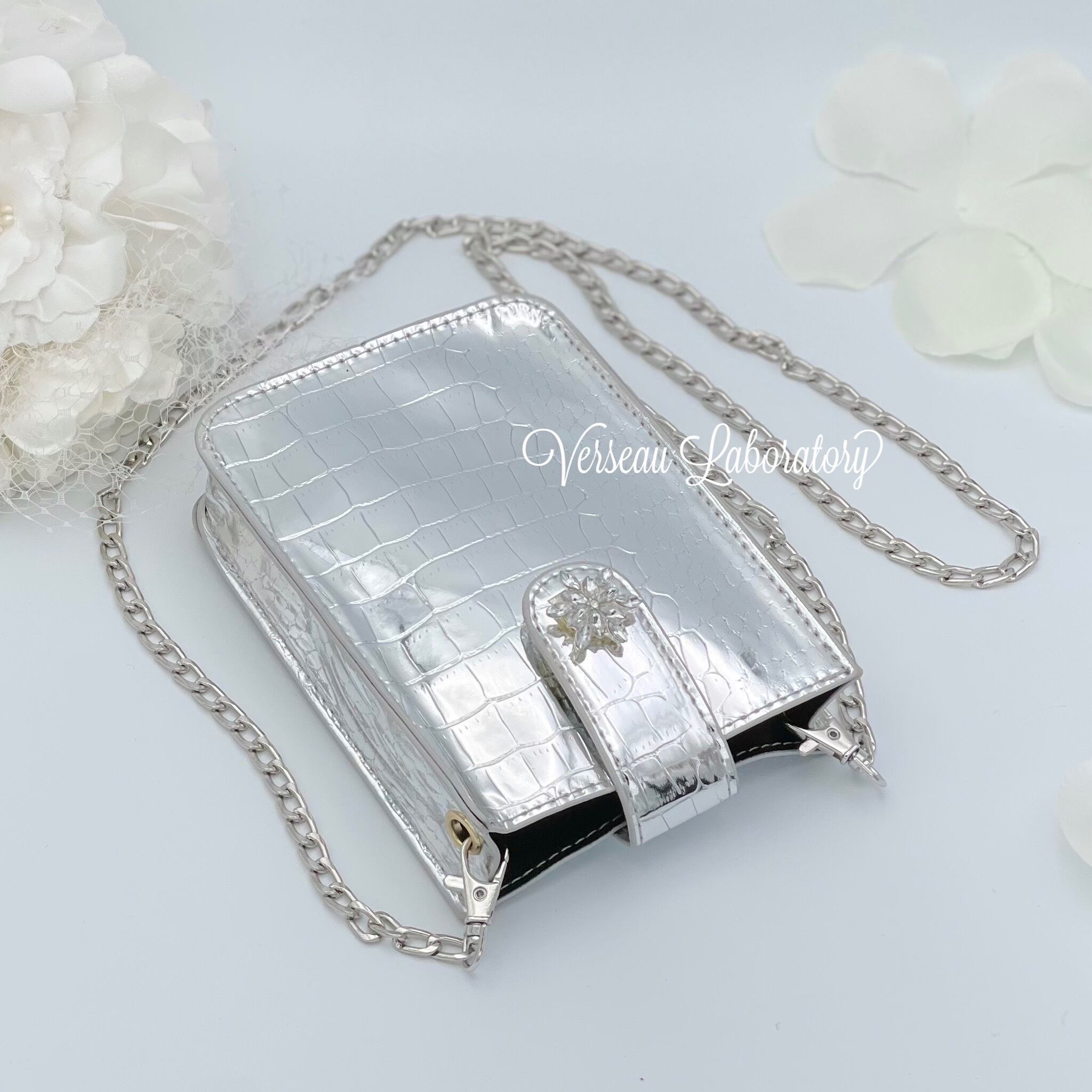 H54 【セール】 手ぶら女子ポシェット メタルシルバー キラキラスノー