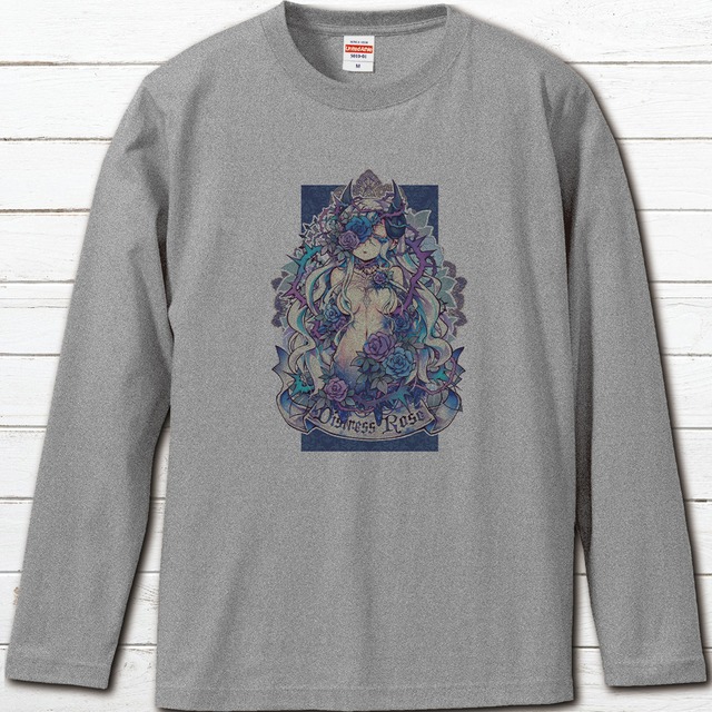 プリントロンt かっこいい女子 イラスト 可愛い女の子 グレー 女性 セクシー ゴシック ファンタジー 綺麗 エモい おすすめ 個性的 人気 イラストレーター クリエイター 絵師 グッズ 長袖tシャツ ロングtシャツ タイトル 月蝕ざっか店 Distress Rose 作 白夜ゆう G 6