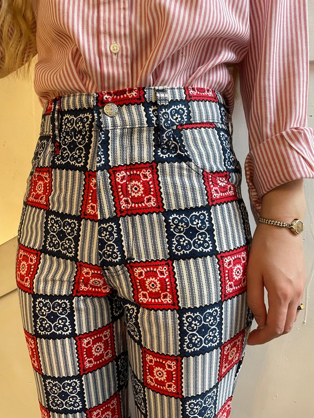 70's bandana print long pants