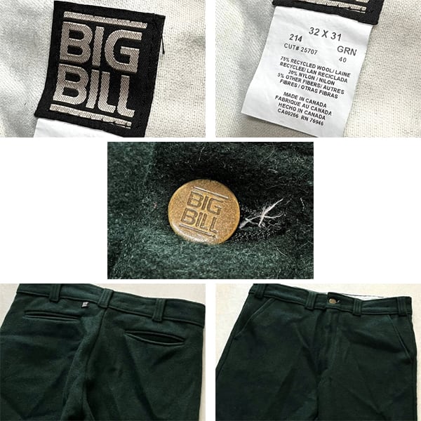 1点物◇カナダ製ビッグビル超肉厚BIG BILL深緑ウールパンツ古着メンズ