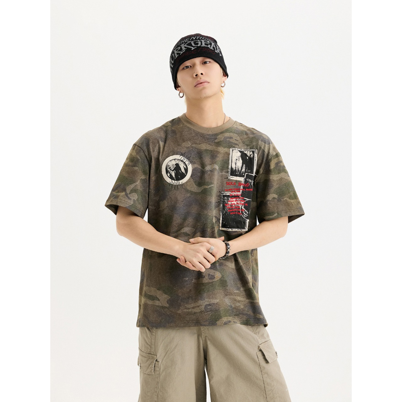 VINTAGE ストリート 迷彩プリント Tシャツ T1789