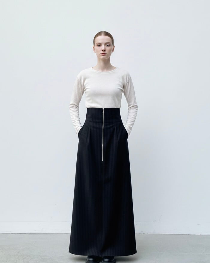 〈新品〉quui / 2way stripe long skirt ブラック2 2way stripe long skirt | quūi