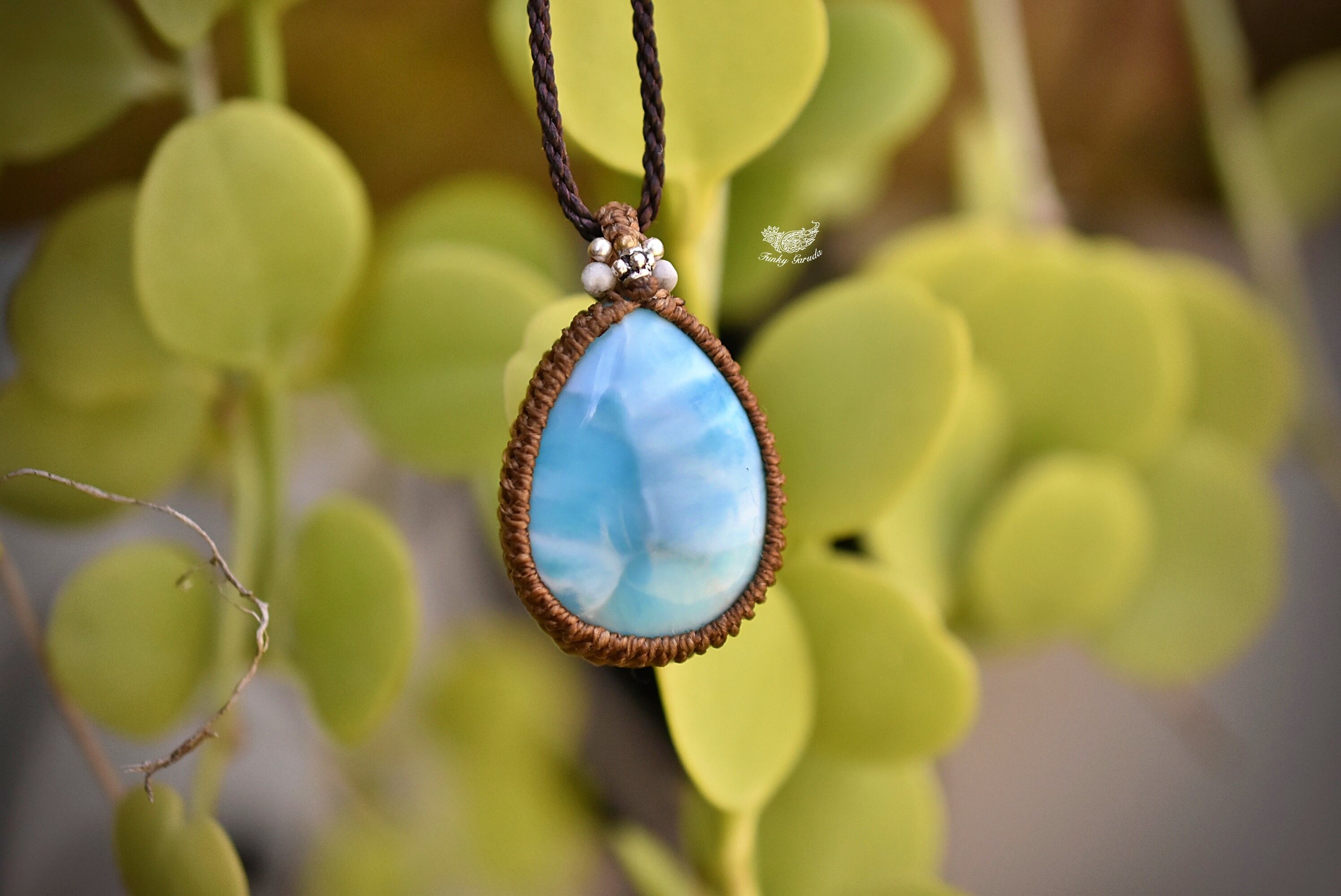 良質中粒☆ラリマー マクラメネックレス1052 | Funky garuda