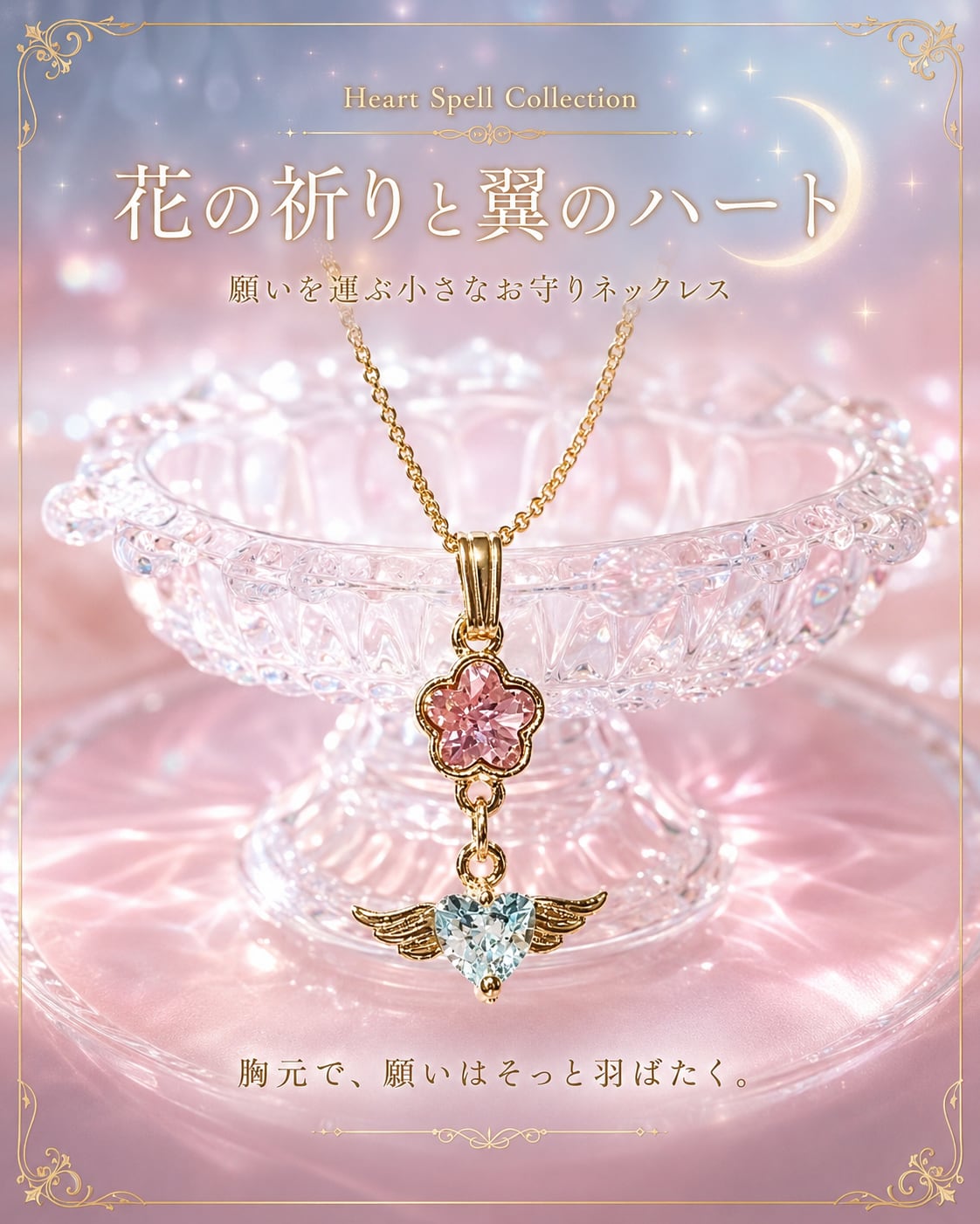 花の祈りと翼のハート ― 願いを運ぶ小さなお守りネックレス❤︎C23