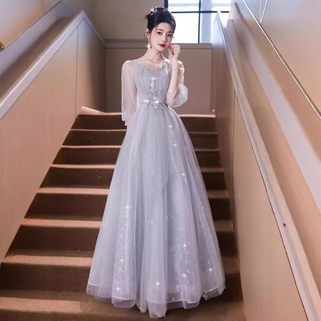 【パーティードレス】 大きいサイズ 小さいサイズ パーティードレス 結婚式 袖あり おしゃれ ロング レディース ロング お呼ばれドレス 結婚式のお呼ばれ 着痩せ 体型カバー ワンピース エレガント シンプル ワンピース 20代 30代 40代 50代 成人式 同窓会 卒業式 入学式 卒園式 入園式 謝恩会 婚活 食事会 顔合わせ 演奏会 発表会 体型カバー フォーマルドレス 結婚式フォーマル お呼ばれ フォーマルワンピース グレー XS S M L XL 2XL 3XL 4XL