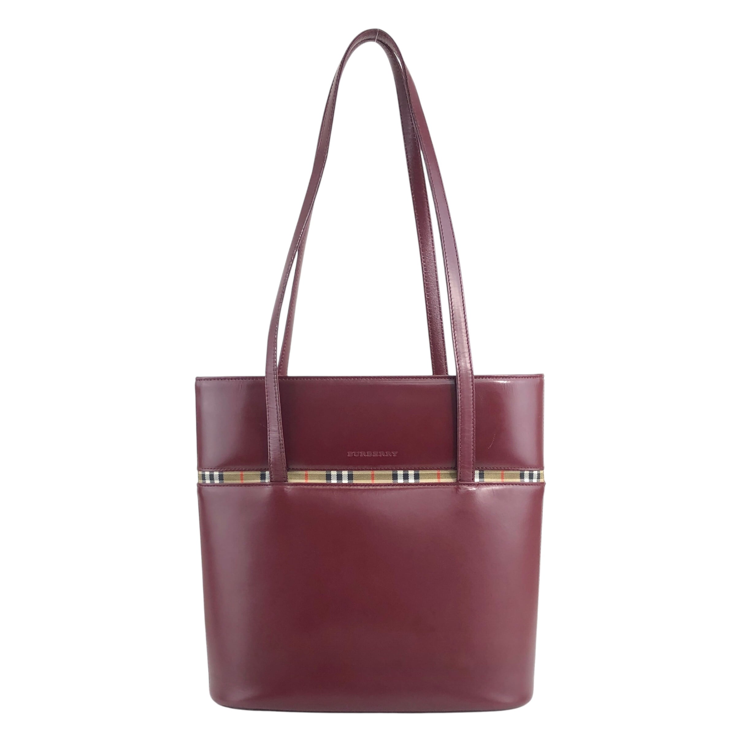 BURBERRY バーバリー チェック トートバッグ ボルドー レザー vintage