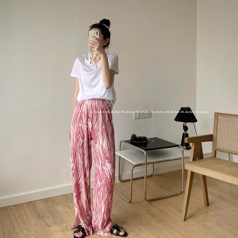 プリーツカラースリットパンツ ハイウェストルーズカジュアルレディース ビッグFスモールZ韓国96163729282