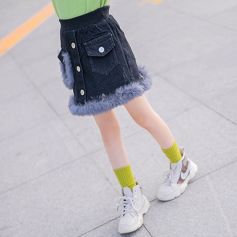 ガールズプラスフリーススカートベビーデニムスカート2019秋冬新作キッズバッグヒップスカートショートスカートAラインスカートバージョン トレンディボーイ5008413281