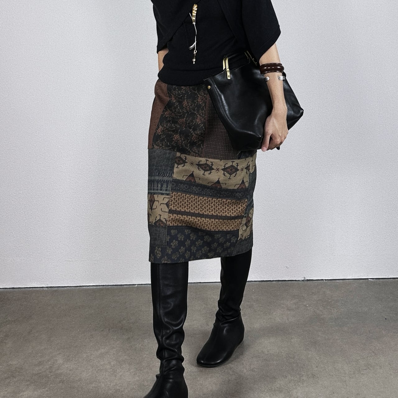 Patchwork midi-length tight skirt 00951