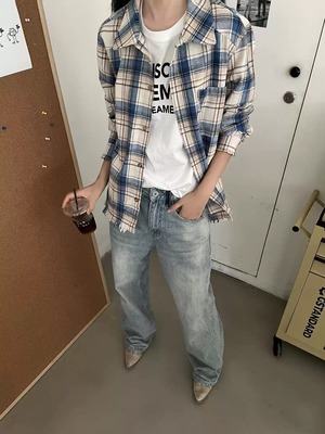 OKINE Blue Ice Washed Straight-Leg Jeans