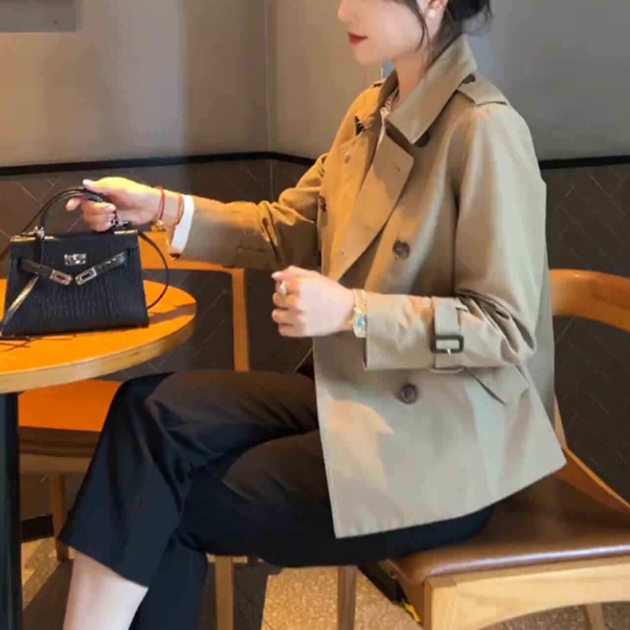 ショート丈 シンプルトレンチコート 2col 00008