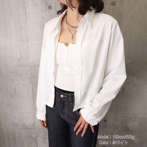 ショート丈 シャツ ブラウス レディース 春秋 韓国 長袖 クロップド丈 レギュラーカラー 前開き 無地 シンプル きれいめ カジュアル レイヤード 重ね着 羽織り 着回し 通勤 通学 [LF-CGT002]