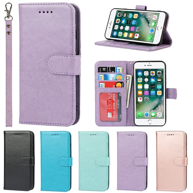 Eastwave アイフォン for iPhone SE 2022 第3世代 / for iPhoneSE 第2世代 ケース for iPhone 7 8 手帳型 財布型 カバー ケース ストラップ付き PUレザー カード収納 横置きスタンド 機能 明るい色 内蔵マグネット—パープル