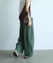 深緑リネン バルーンワイドパンツ