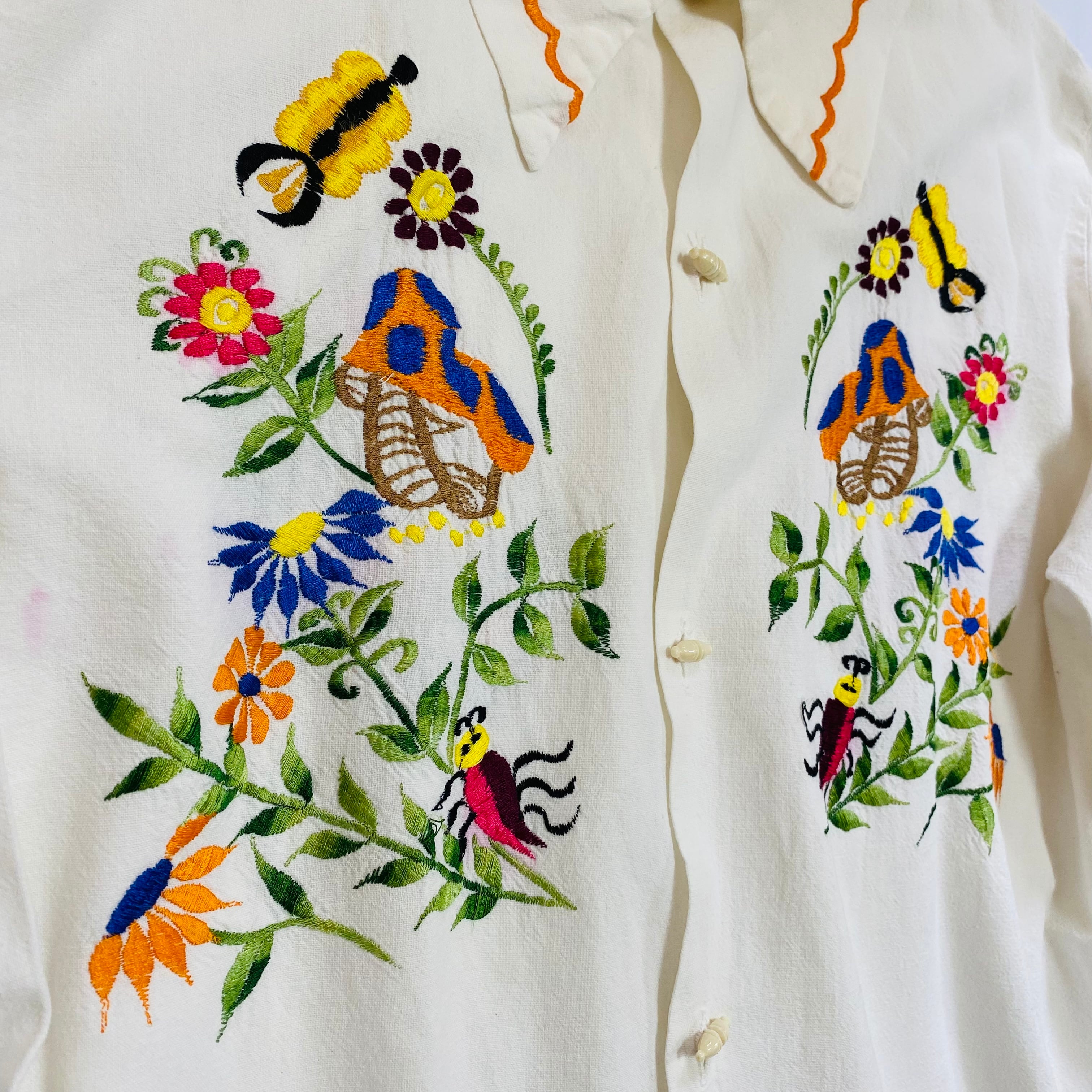 Mexico vintage embroidery shirt ／古着 キノコの花 刺繍 シャツ | GARDEN powered by BASE