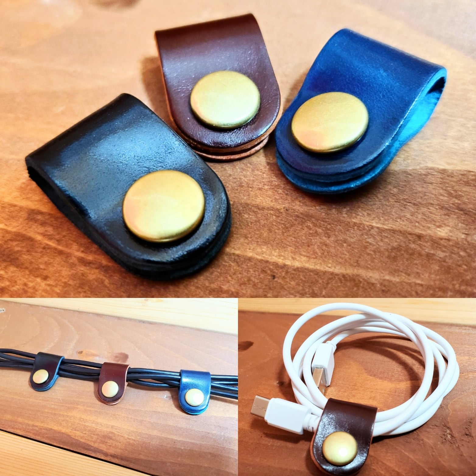 日本製　コードバン（馬革）ケーブルクリップ