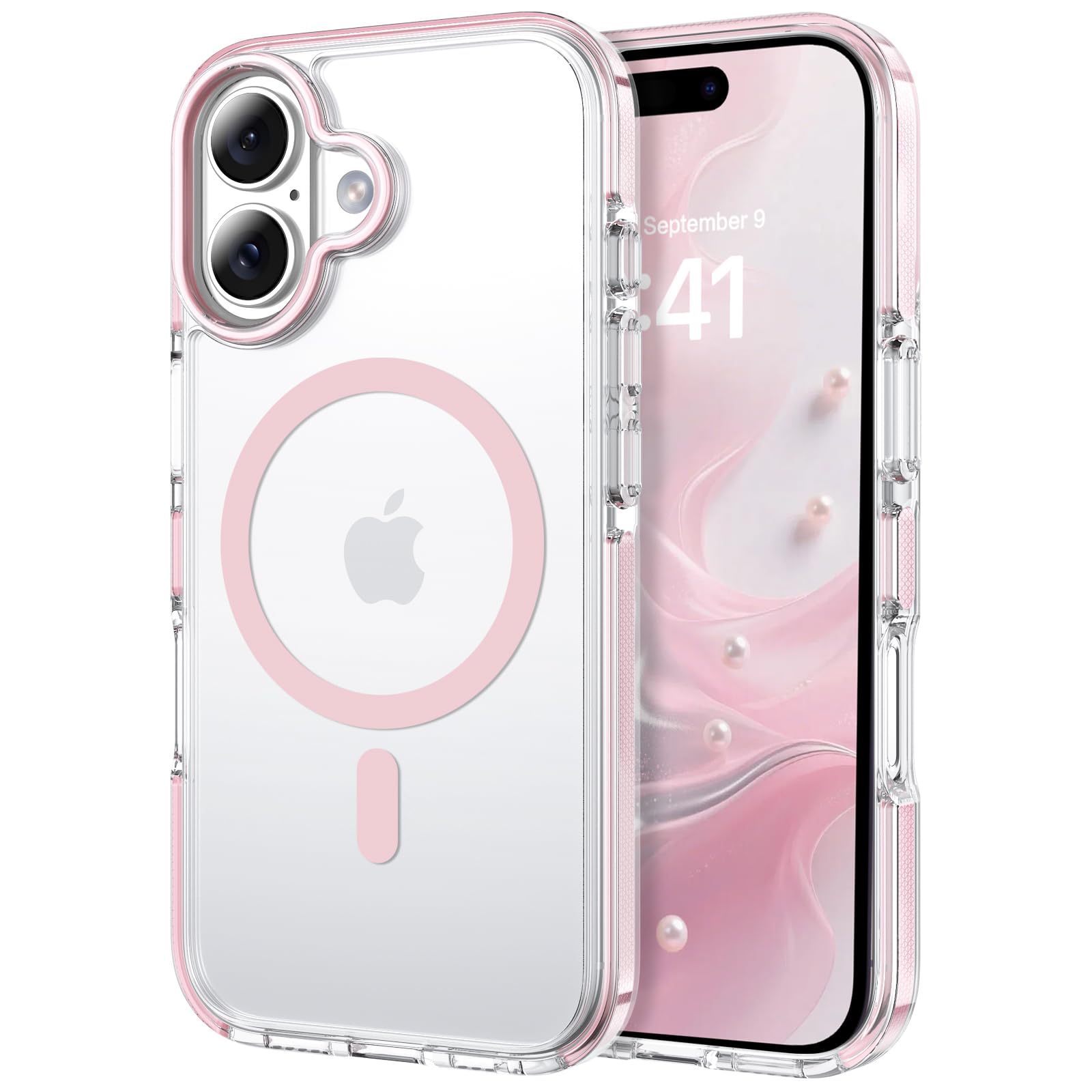Telaso iPhone 17 ケース 透明 おしゃれ Magsafe対応 耐衝撃 いphone17 ケース 6.3インチ マグセーフ対応 カワイイ ワイヤレス充電対応 指紋防止 おしゃれ 黄変防止 TPU 可愛い レンズ保護 滑り止め 女性向け 薄型 落下防止 全面保護 通勤用 クリア+ピンク
