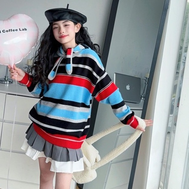 カラーポップ・ボーダーニットフーディ