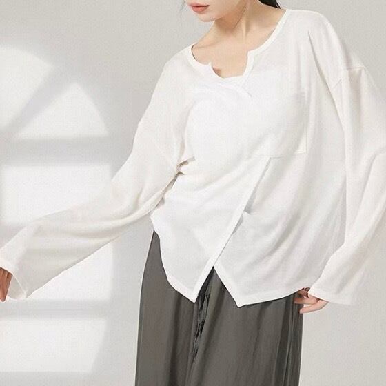 アシンメトリー 長袖 カットアウト プルオーバー 6カラー 00072