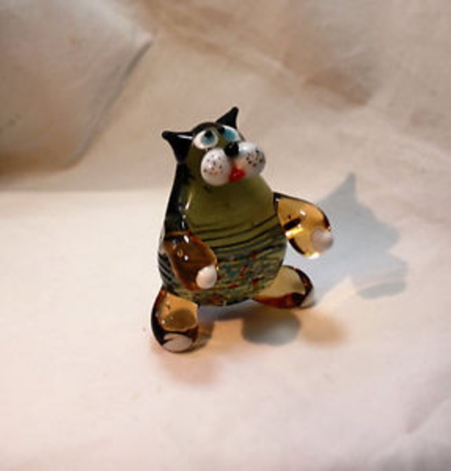 【送料無料】アートガラスムラノガラス＃art blown glass murano figurine glass cat figurine 3