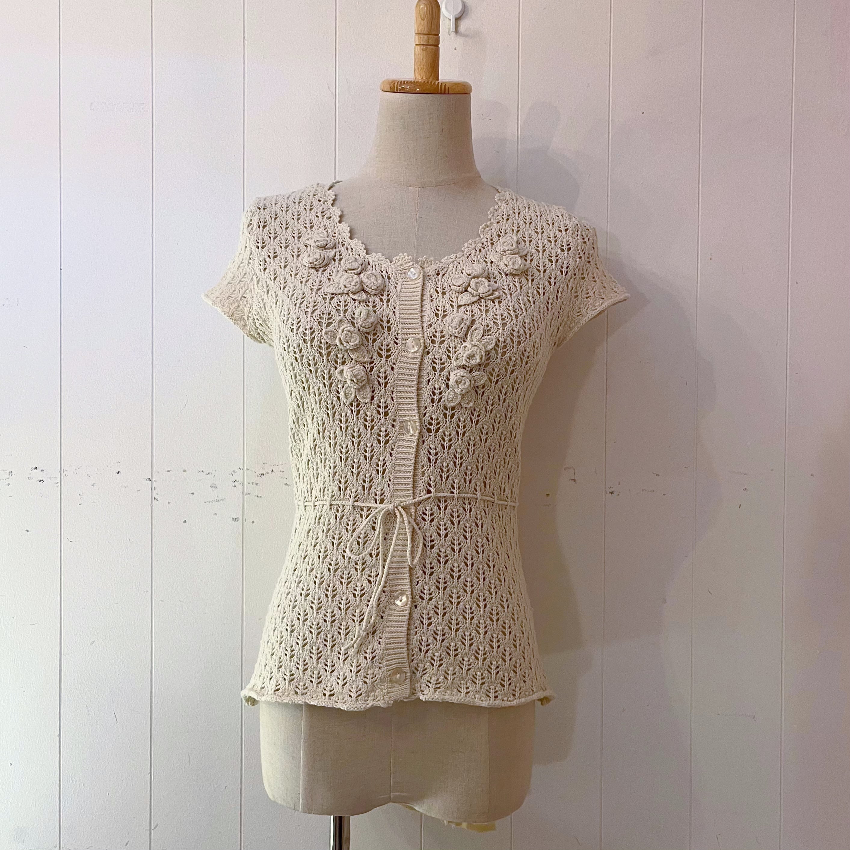 flower motif crochet knit cardigan