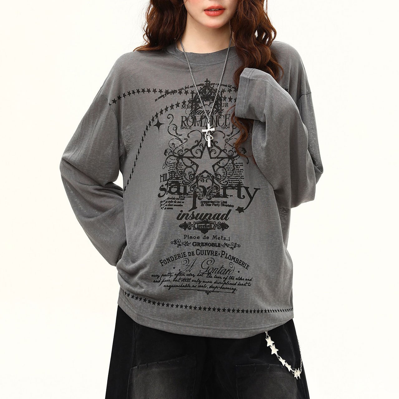 ゴシックスターレタリングロングスリーブTシャツ 1col R02419