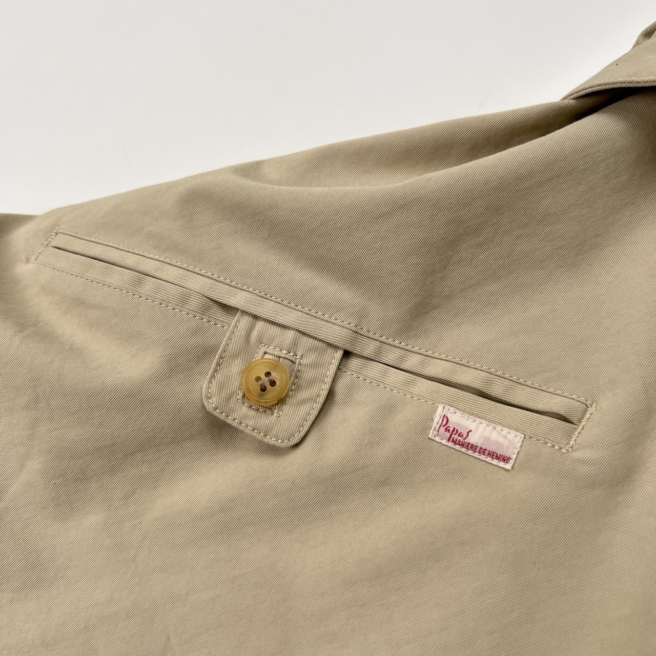 PAPAS パパス ロング ステンカラーコート サイズ L /ベージュ/ベルト付き/裏ストライプ