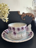 美品⭐︎スミレと蝶のバルボティーヌ*ショコラカップ&ソーサー ／水色&赤紫