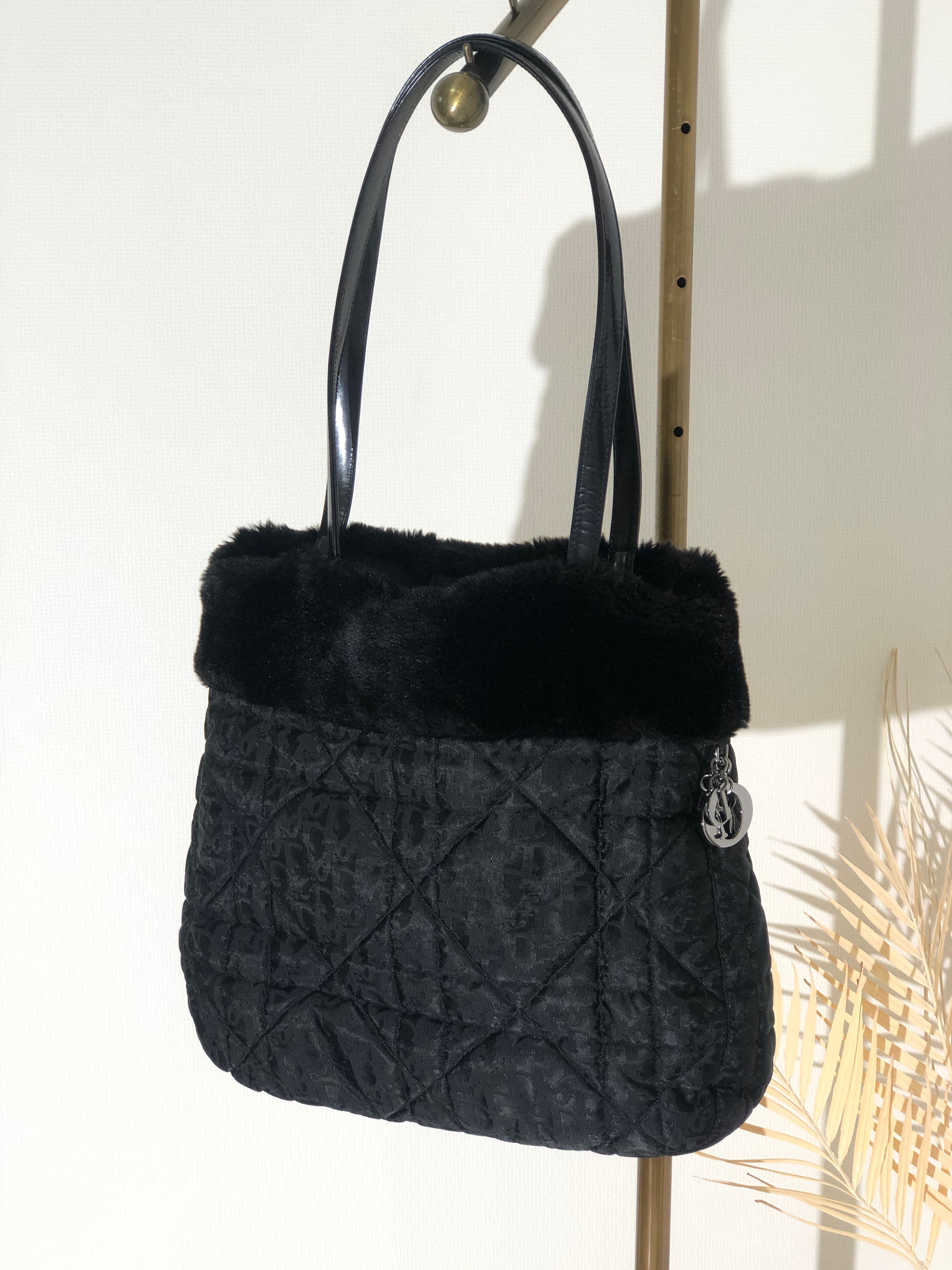 Christian Dior ディオール カナージュ ナイロン×ファー ハンドバッグ