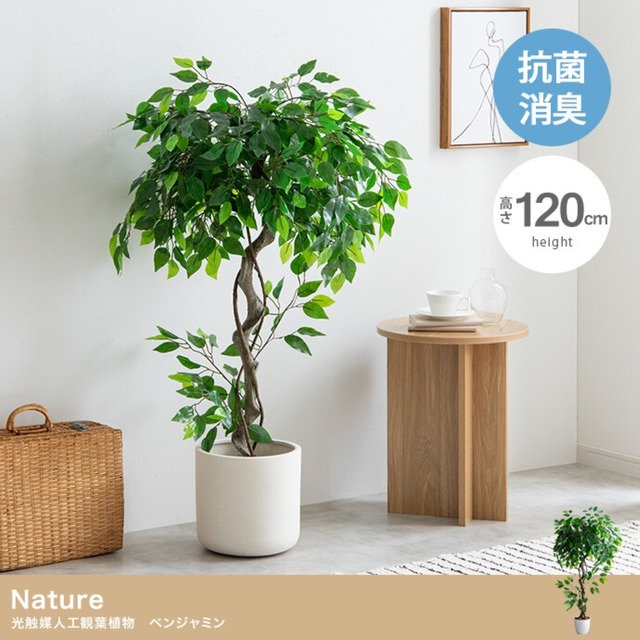 フェイクグリーン ベンジャミン 高さ120cm 光触媒 人工観葉植物 空気清浄 消臭 抗菌 防汚 ホルムアルデヒド分解 おしゃれ