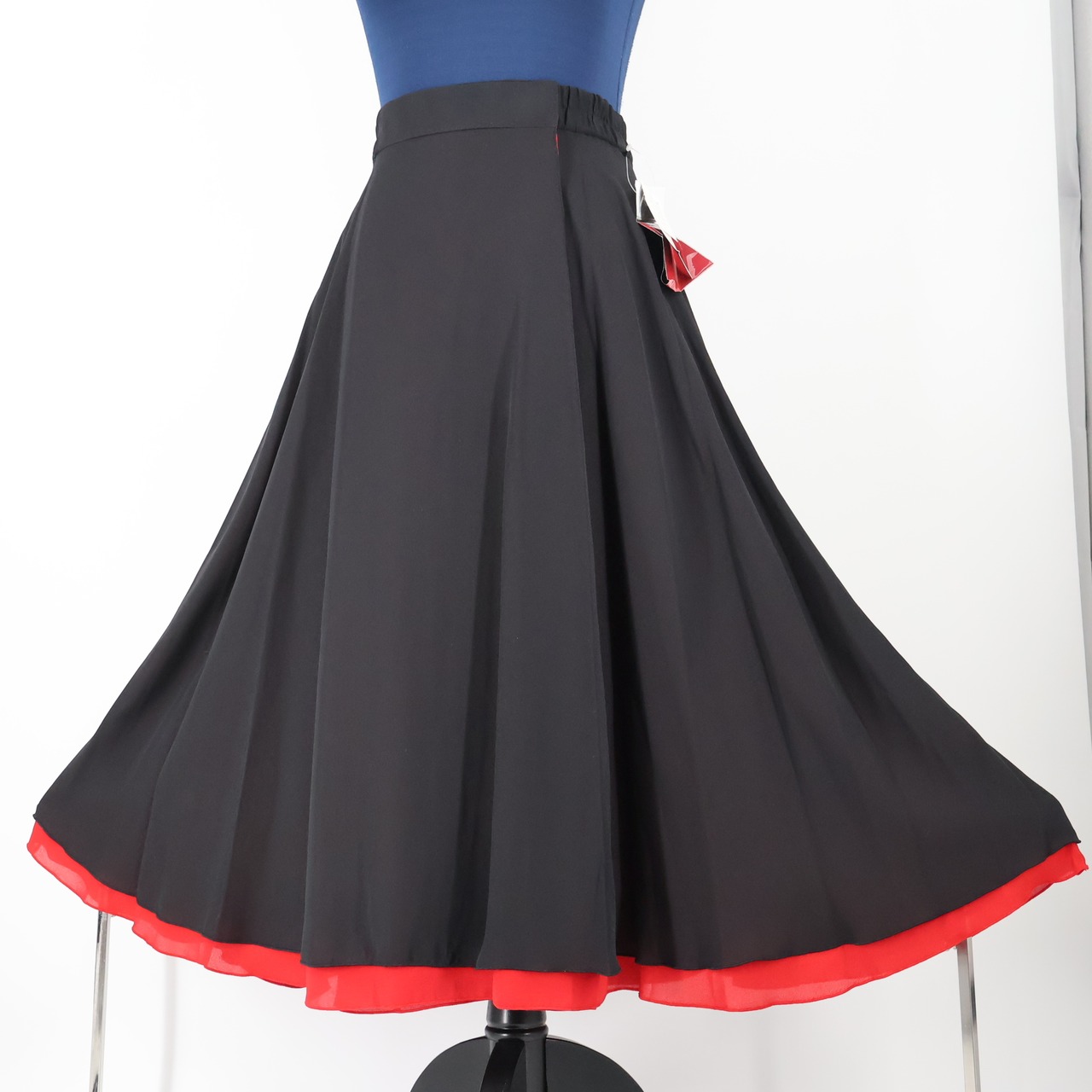 【新品 タグ付き 社交ダンス衣装】ブラック elegance fashion スカート 黒 赤 無地 ラップスカート Mサイズ 発表会 パーティ