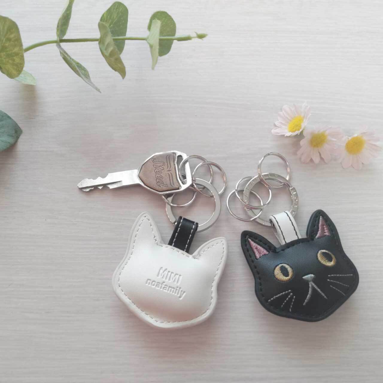 猫 キーホルダー ミミ フェイスキーリング 牛革 レザー プレゼント