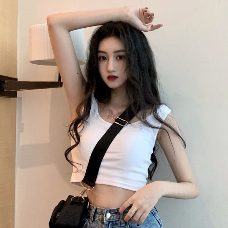 ホワイトサマーシャツ クロップドショートトップス 夏物 YY-ファッション82603833195