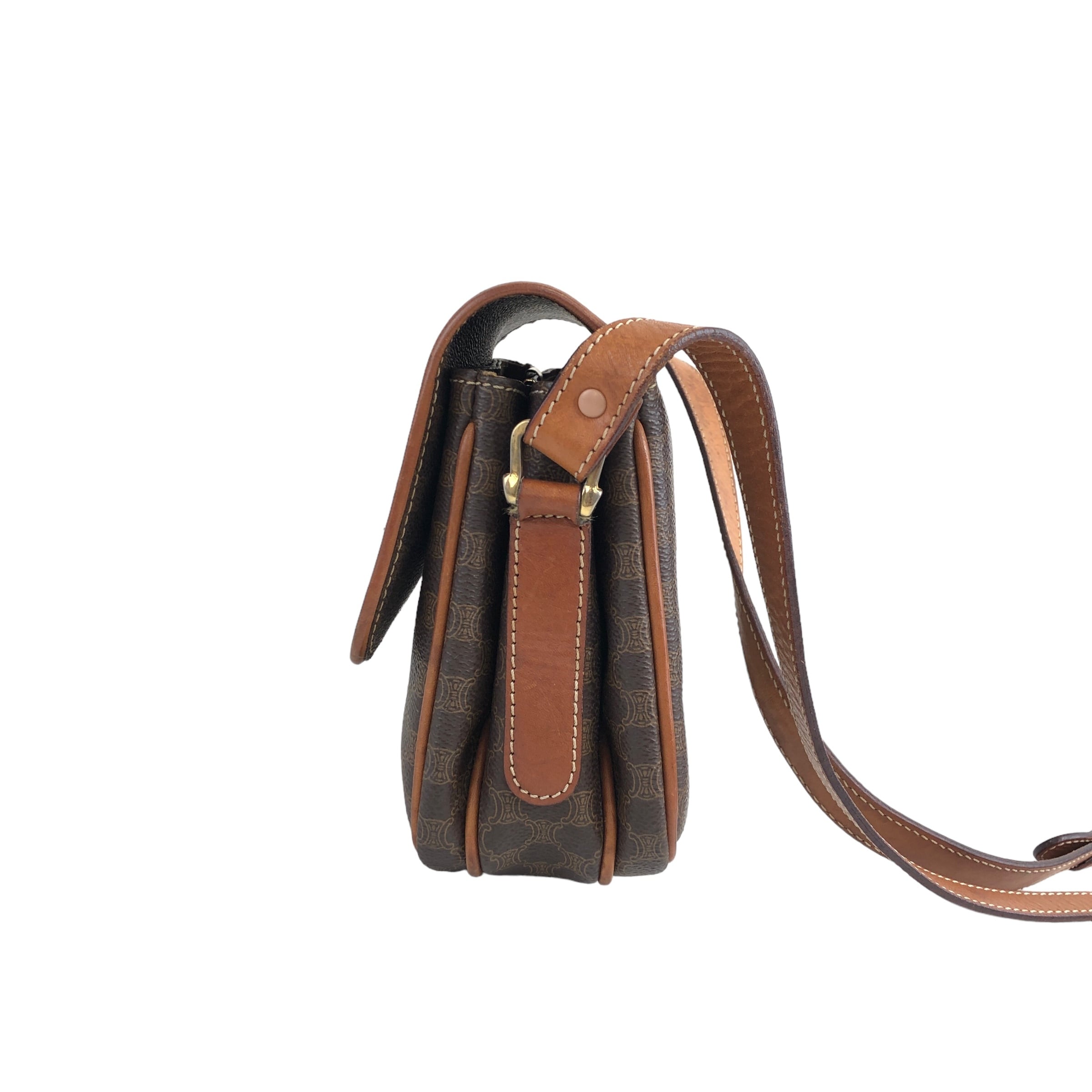 CELINE セリーヌ マカダム ショルダーバッグ ブラウン ブラゾン型押し