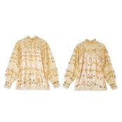 キラキラフラワーモチーフスパンコールブラウス Y0056