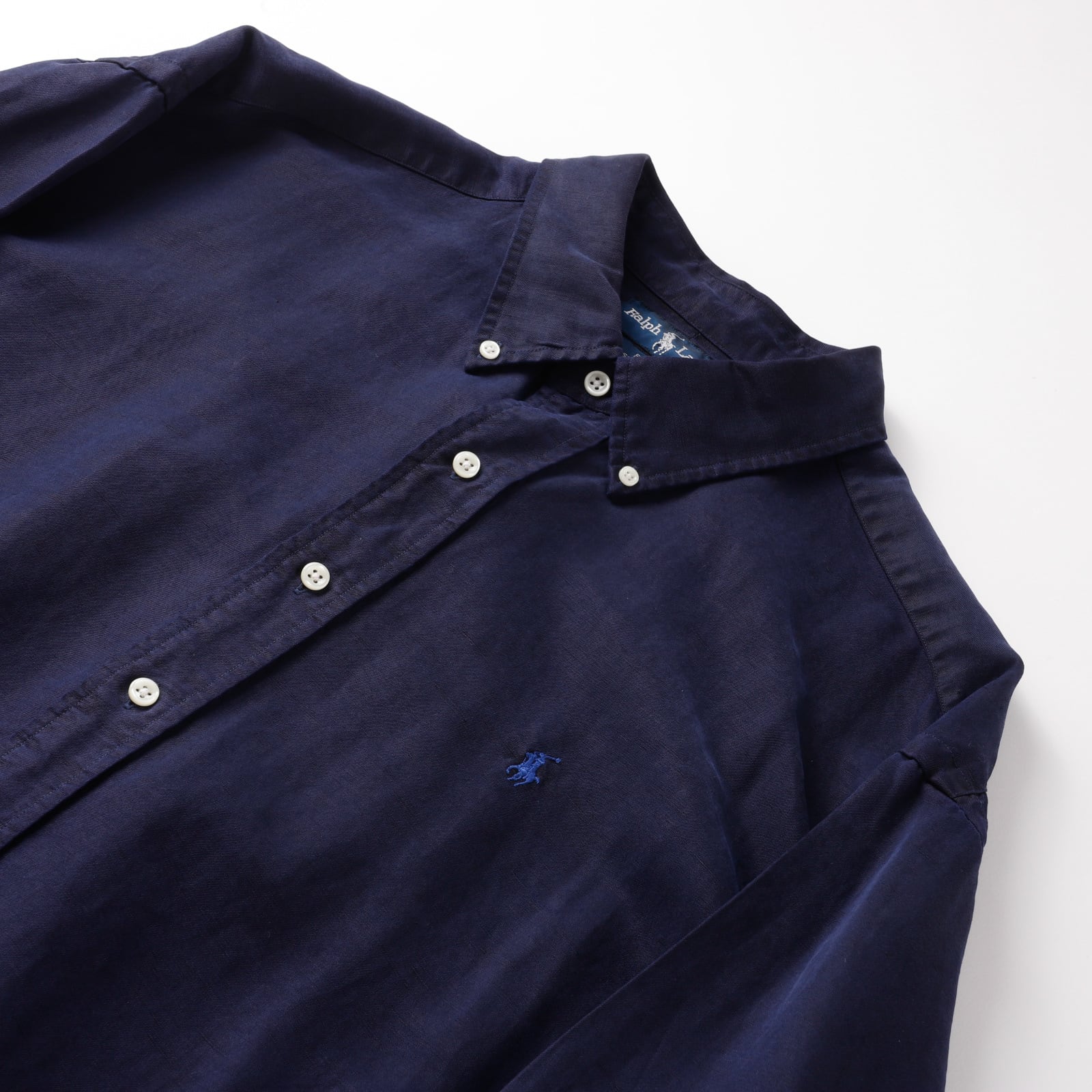 極美品】80s Ralph Lauren special silk linen shirt navy big size