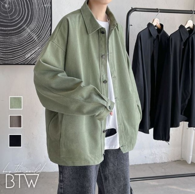 【韓国メンズファッション】 メンズ 長袖 シャツジャケット 無地 トレンド ルーズ カジュアル BW1421