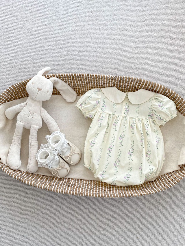 【BABY】パープルローズ刺繍丸襟半袖ロンパース - 9