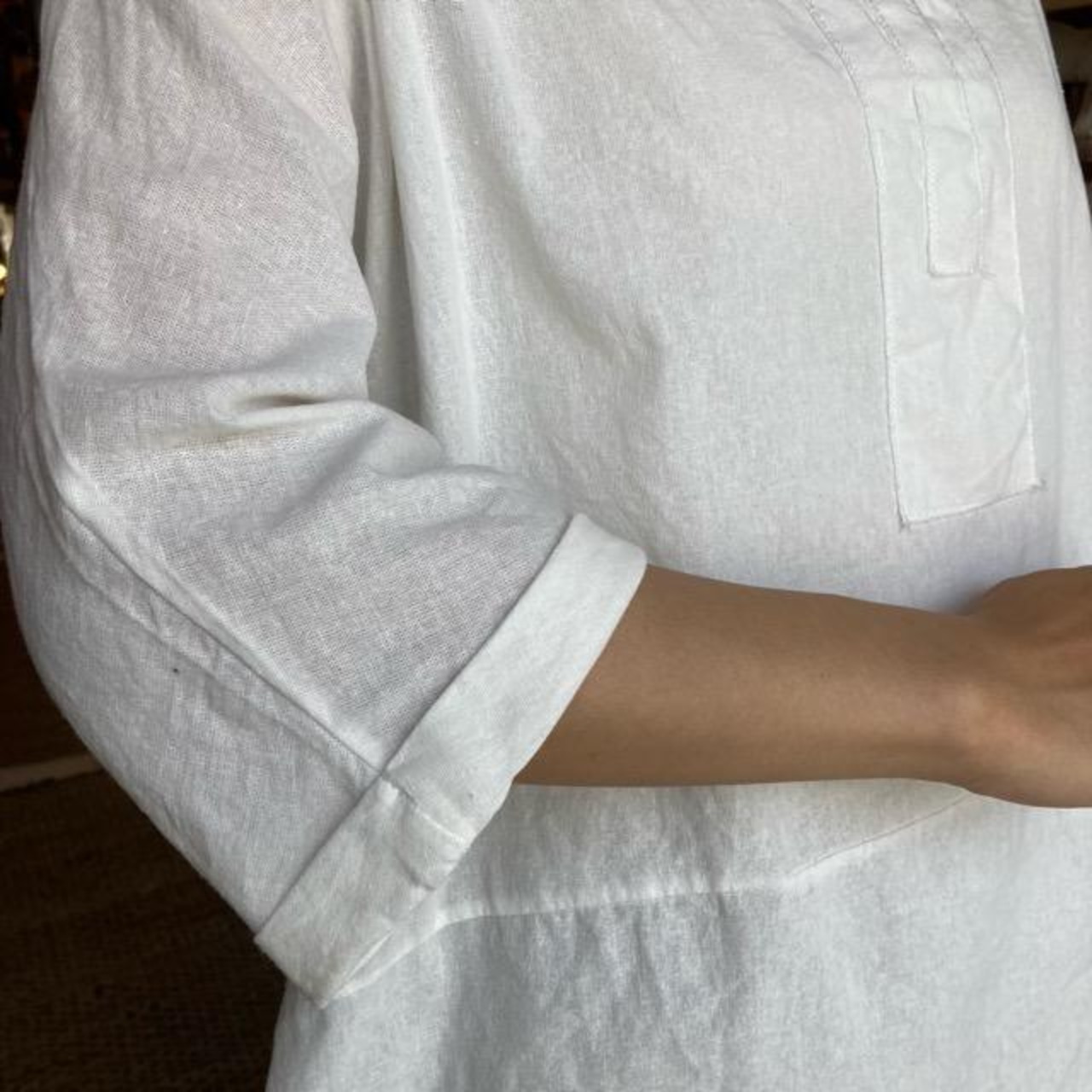 TOPANGA Lady's　フロントライン5分袖ブラウス　オフホワイト
