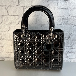Dior レディディオール カナージュ 2WAY パテントレザー ショルダーバッグ ブラック A-12146