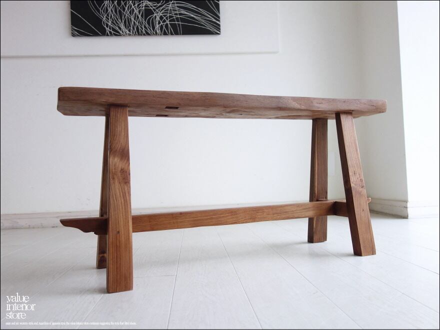 オールドチーク無垢材ベンチ S1 長椅子 古材家具 一枚板 総無垢 ナチュラル 椅子 イス チェア シンプル 木製家具 世界三大銘木 送料無料