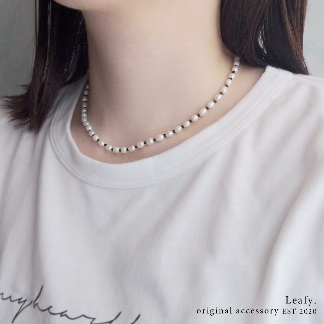 淡水パール＆ブラックビーズのネックレス ビーズアクセサリー 