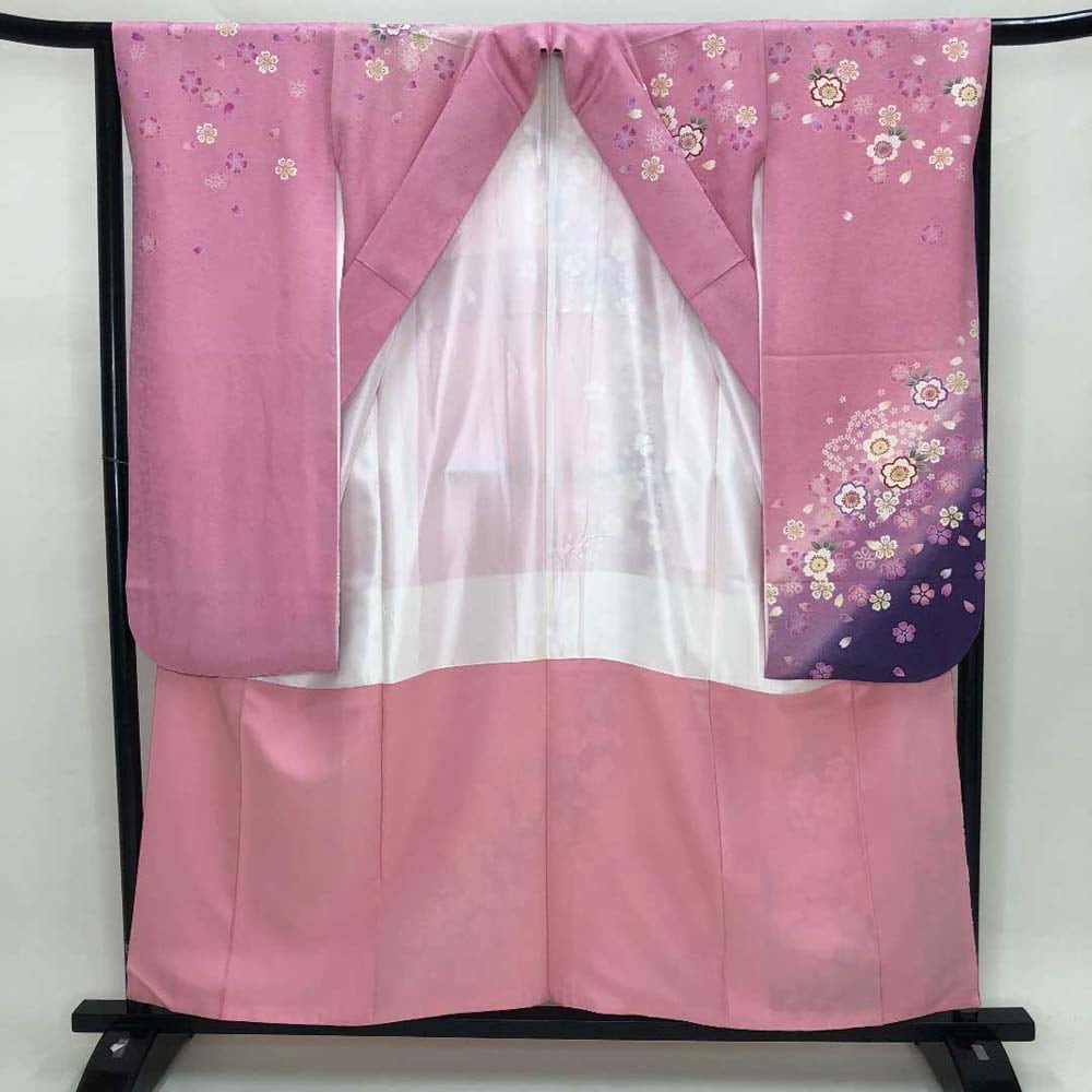 ５点セット 着物 成人式 正絹 振袖・長襦袢・袋帯・帯揚げ・帯締め 4907 振袖フルセット 裄64.5cm 身丈157.5cm 長襦袢セット 二分の一成人式 帯