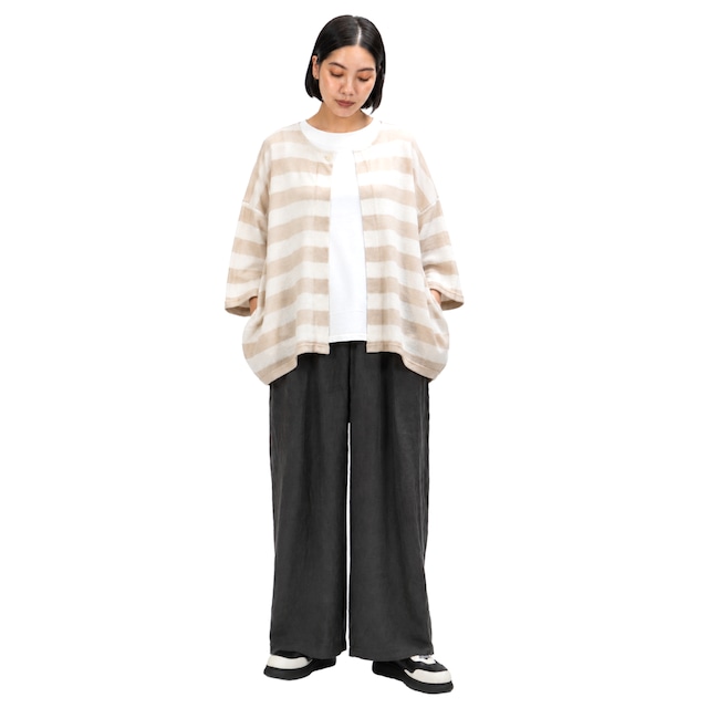 絣タックボーダーカーディガン【260-2217】Tucked border cardigan