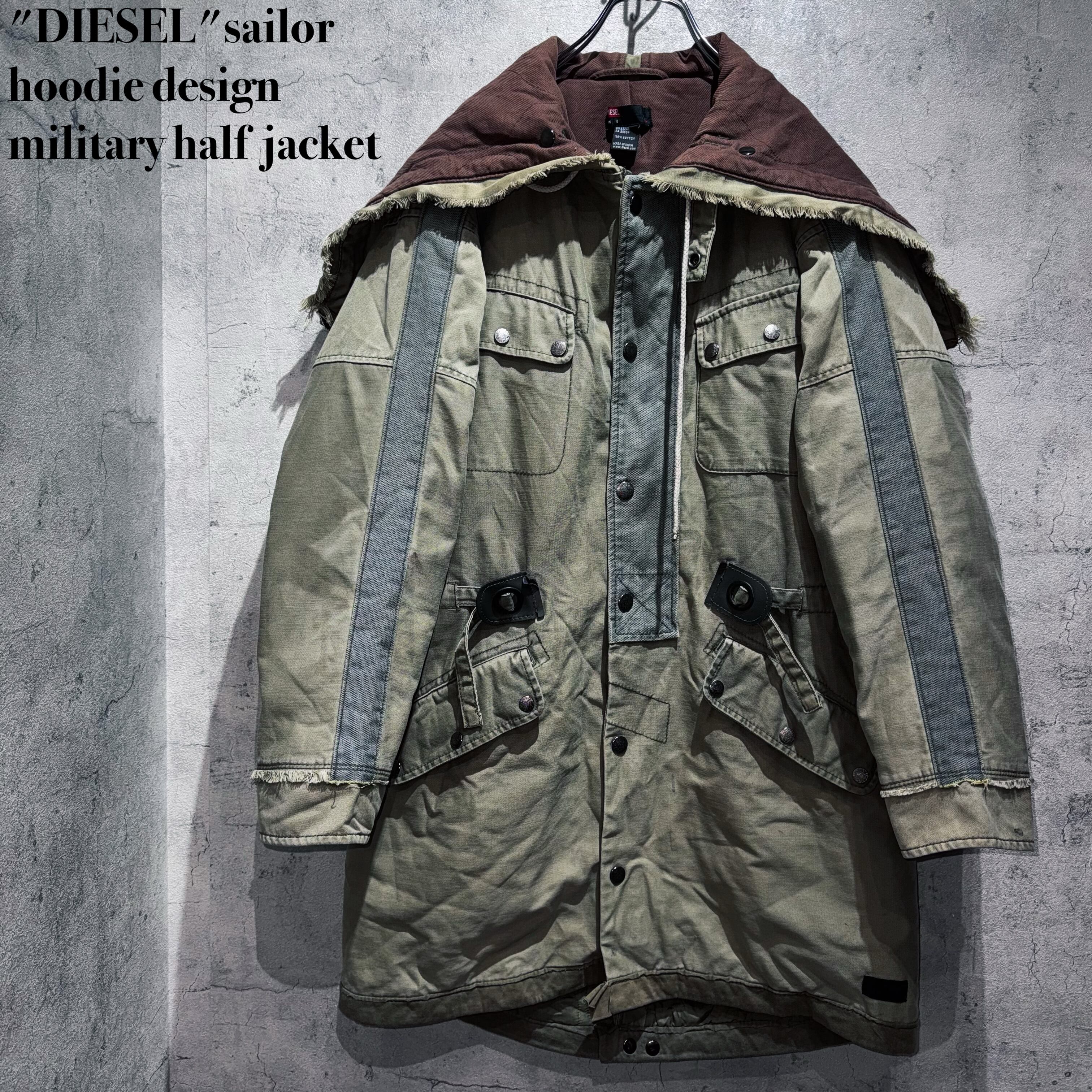 "DIESEL"sailor hoodie design military half jacket