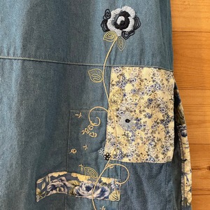 【KORETCUTBLUES】 デニム ロングスカート 花柄 刺繍 アメリカ古着 香港製